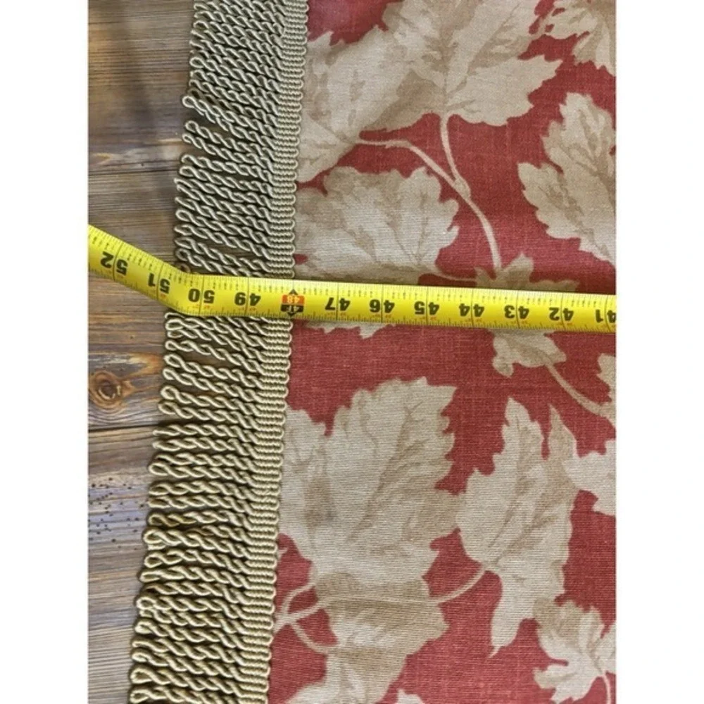 Custom Upholstered Square Table Cover Fringed Lined Leaf Pattern Maroon Tan